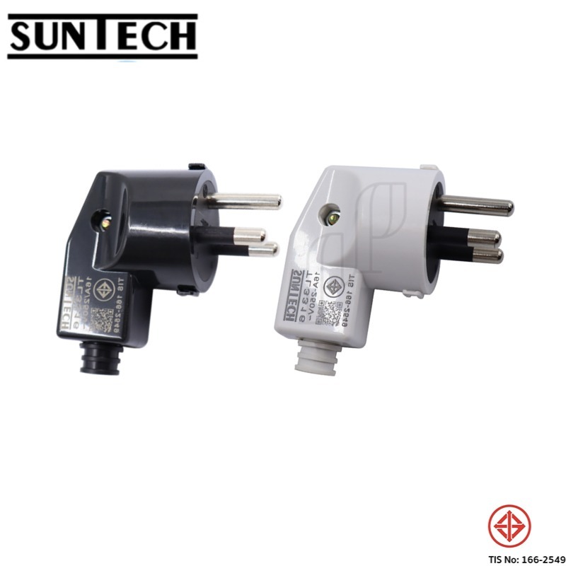 SUNTECH ปลั๊กเสียบแบบงอ ตัวผู้ ขากลม 3ขา 16A 250V สีดำ สีขาว มาตรฐาน มอก.166-2549 รุ่น TL3316