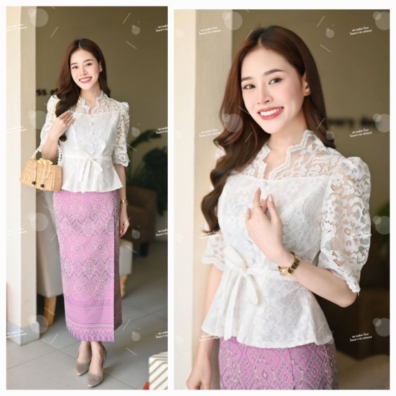 เสื้อลูกไม้แต่งระบายผูกเอวน่ารักๆ ใส่กับผ้าถุงสวยๆ ได้ทุกโอกาส