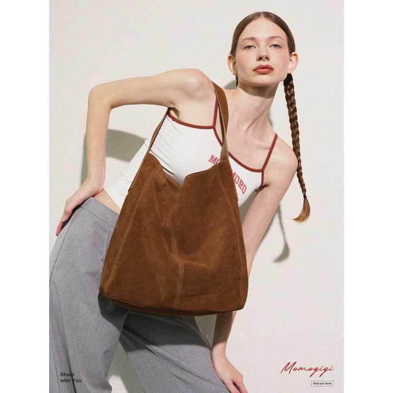 Momogigi (โค้ดลด 30%)free-flowing retro lazy commuter suede tote bag preorder 7-14 วัน แท้100% จากชอป