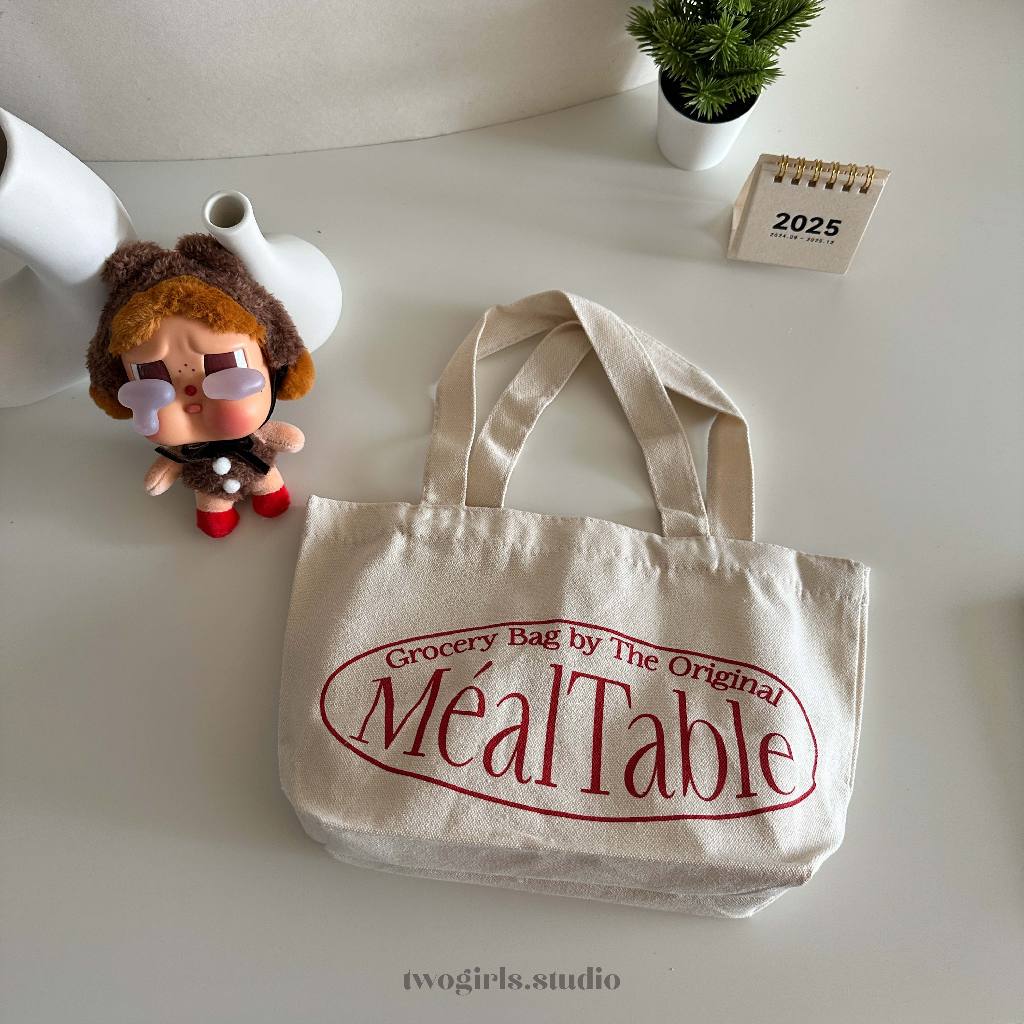 Korean style red print small bag canvas bag กระเป๋าผ้าแคนวาสสไตล์เกาหลี Meal table ใส่กล่องอาหาร ใบเล็ก พร้อมส่ง