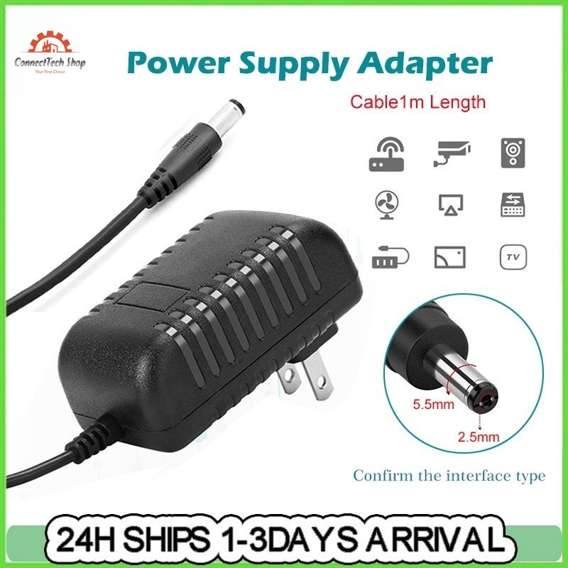 12v 2A แหล่งจ่ายไฟ Adaptor AC 100-240V ถึง DC 12V อะแดปเตอร์สําหรับกล้องวงจรปิดความปลอดภัย/ทีวี Plus