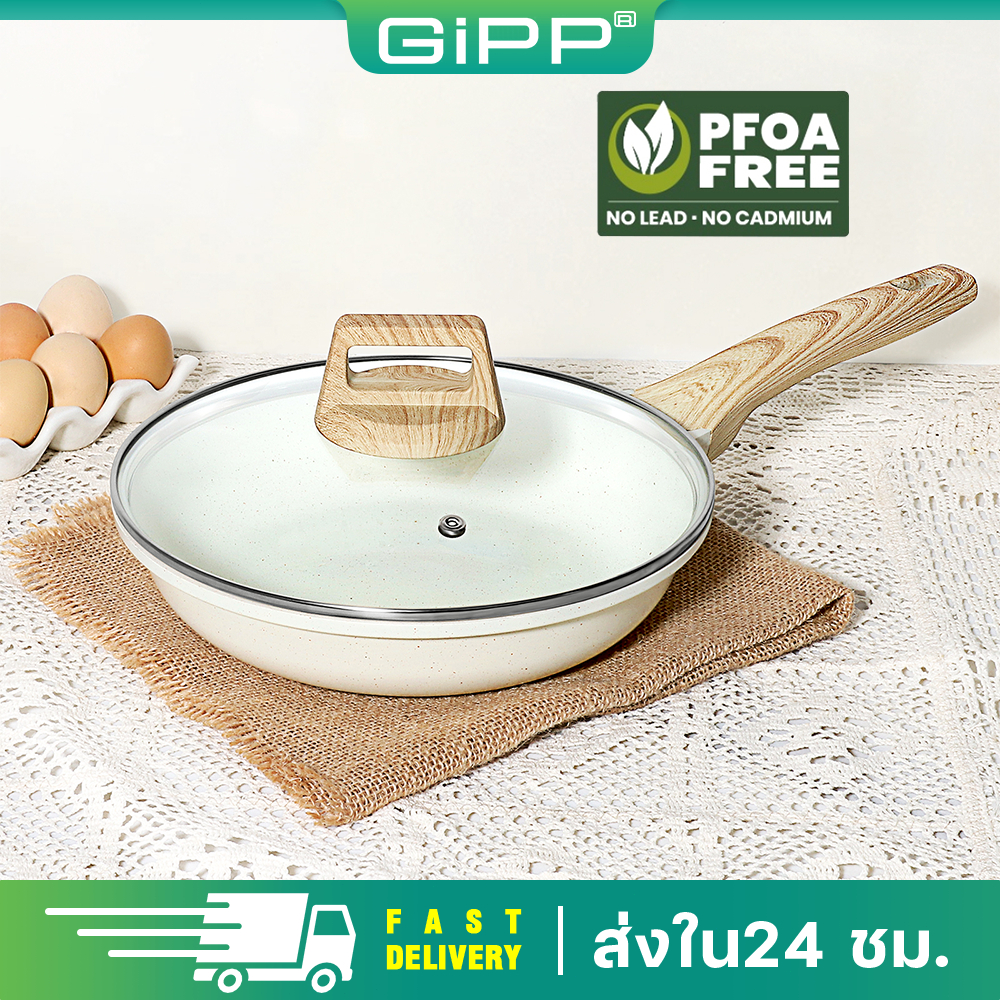 GiPP กระทะ 20/24/28 ซม.กระทะแบบไม่ติดกระทะ （frying pan+lid+handle+screwdriver）กระทะทอดไม่มี PFOA
