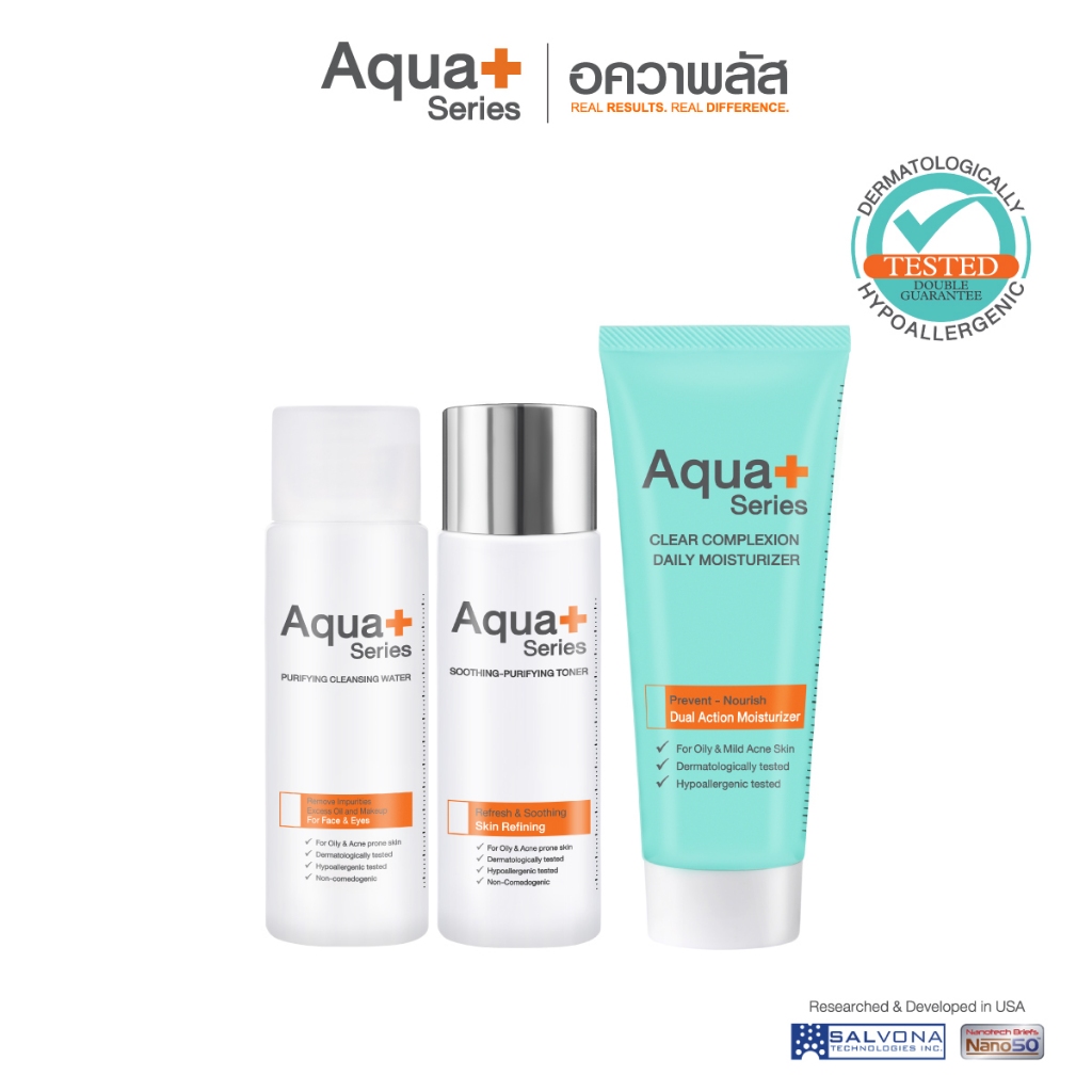 (ส่งฟรี) Aqua+ Series Oily Skin Kit ชุดดูแลปัญหาสิวผิวมัน (Cleansing 50ml/Toner 50ml/Clear Complexion 50ml)