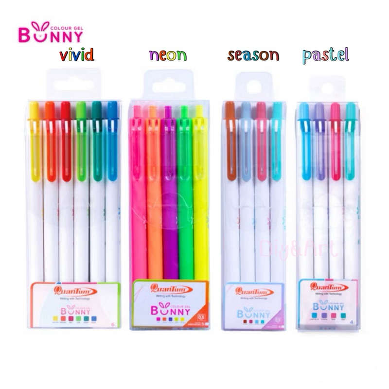 Bunny Set ปากกาเจล Quantum รุ่น Bunny Daiichi หมึกเจลสีแบบชุด นีออน สีสด พาสเทล ซีซั่น   0.5mm. ด้ามจับนุ่มไม่เจ็บมือ