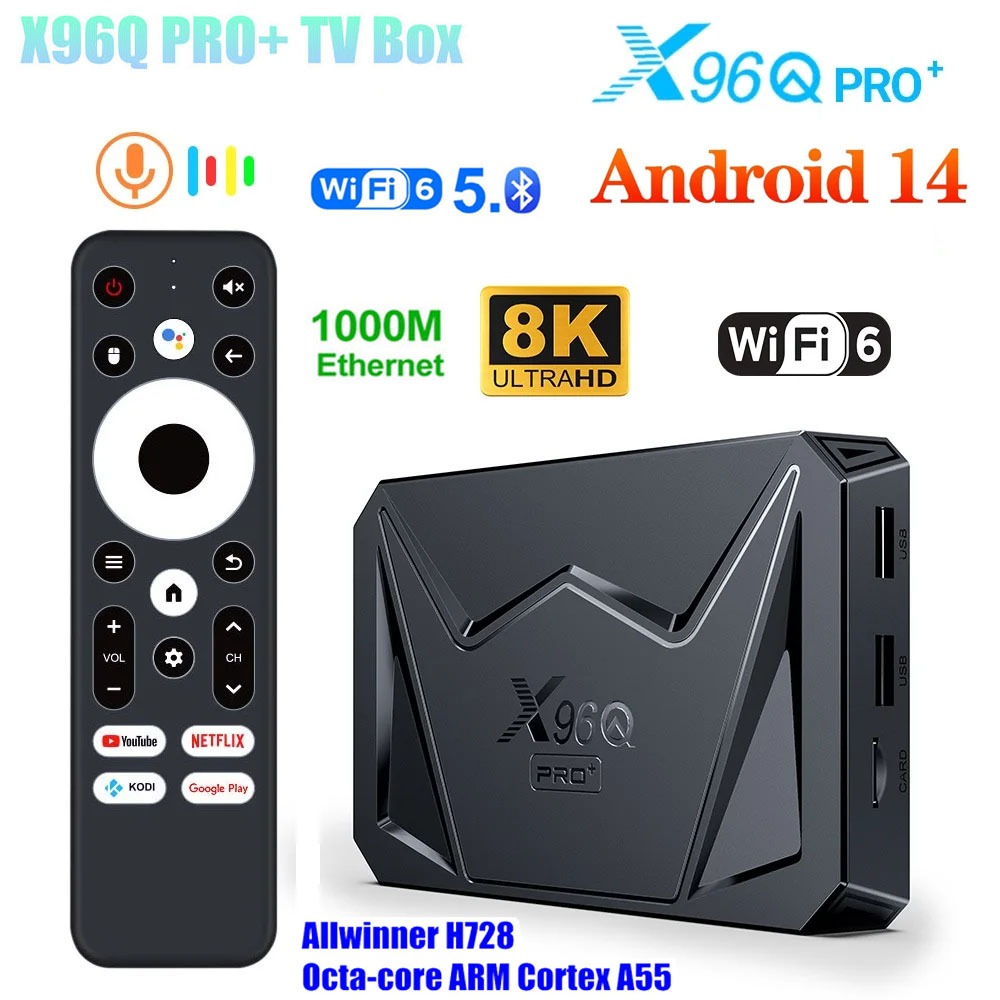 X96Q PRO+ TV Box 64bit OS Android 14.0  H728 Octa-core ARM Cortex A55 Mali G57-MC1  WiFi6