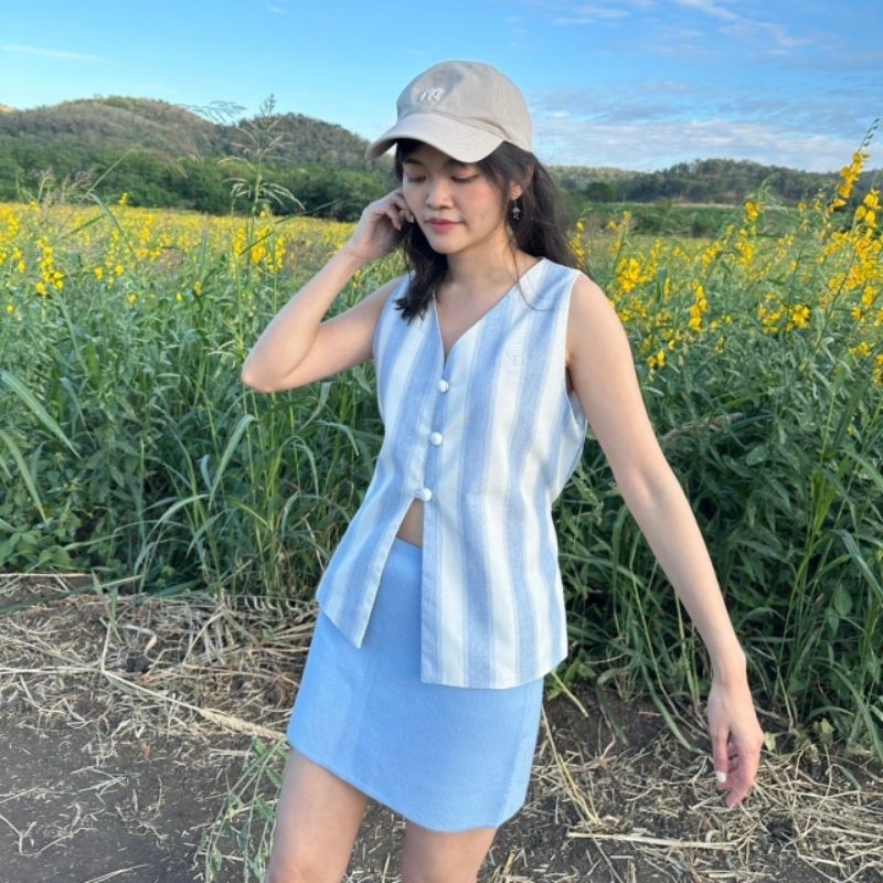 Mochi vest top 🍡 เสื้อแขนกุดกระดุมหน้า เที่ยวทะเล คาเฟ่ ทำงาน - รูปที่ 5