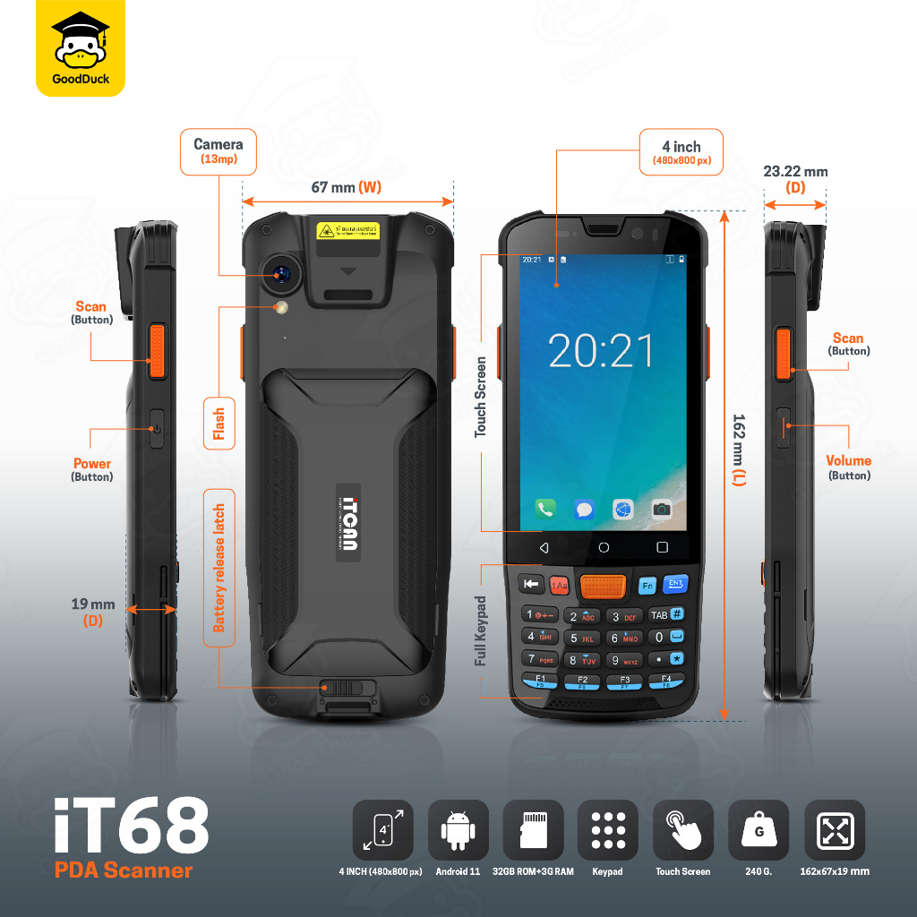 เครื่องนับสินค้าคงคลัง PDA IT68 Android 4G เครื่องสแกนบาร์โค้ด รองรับ1D/2D นับสต็อก สแกนเนอร์พกพา