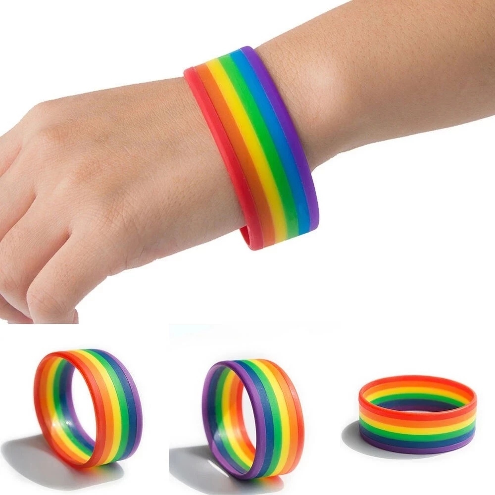 สายรัดข้อมือ สีรุ้ง ริสแบนด์ ซิลิโคน กำไล หลากสี LGBT Rainbow Silicone Wristband
