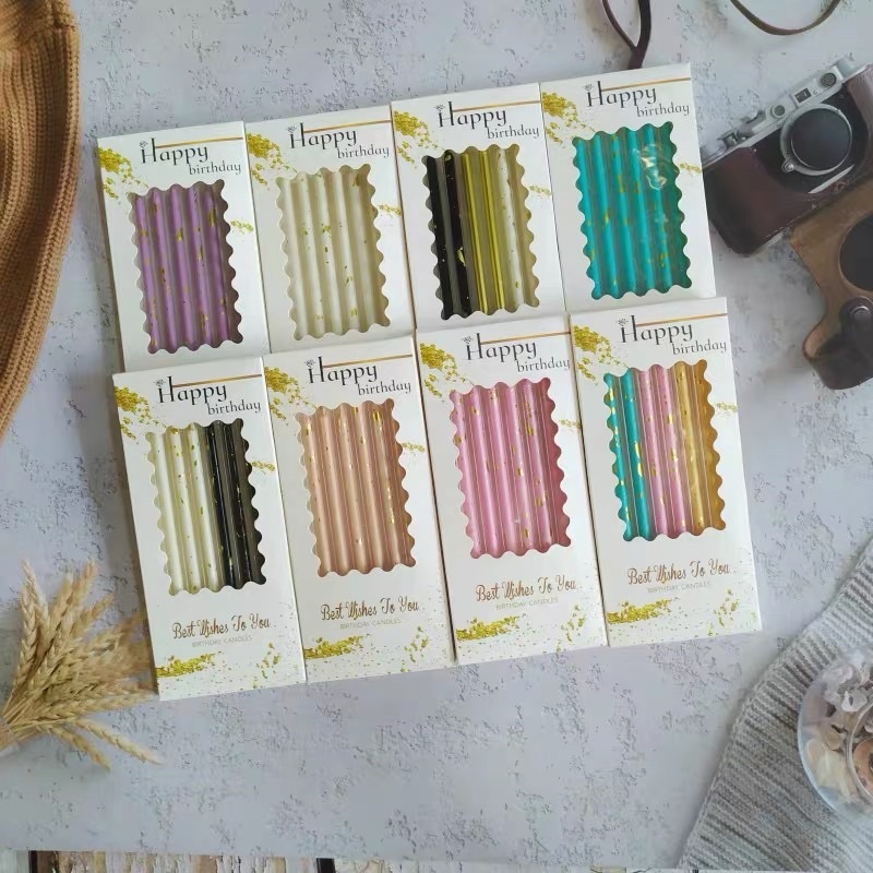 😍COD😍เทียนแบบตรง ตกแต่งด้วยglitter✨ บรรจุ6แท่ง