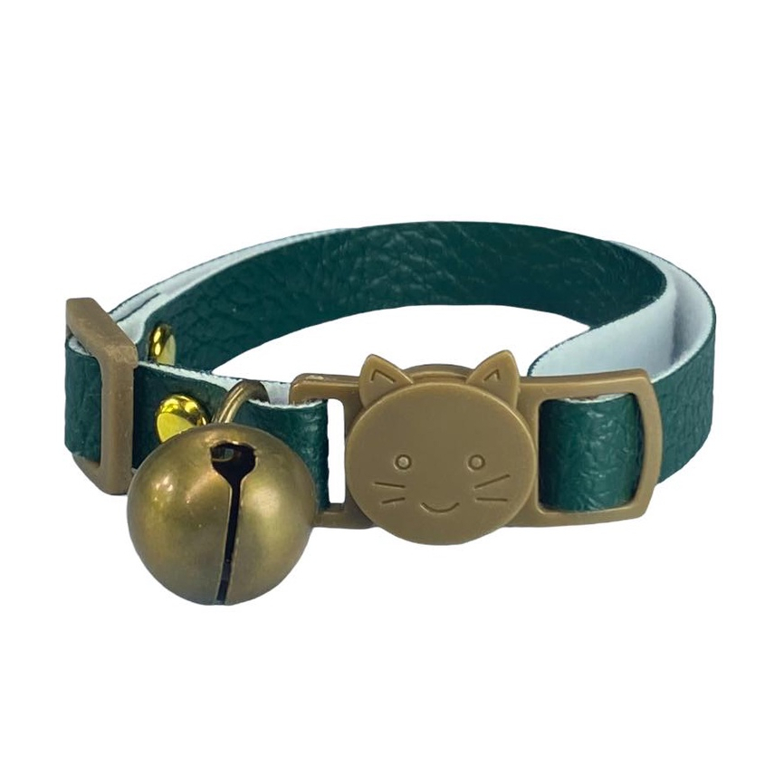ปลอกคอแมวนิรภัย Safety Collar หนัง PU สีขาว ตัวล็อคกันกระชาก ปรับได้ 6-10 นิ้ว พร้อมกระพรวน งาน Handmade