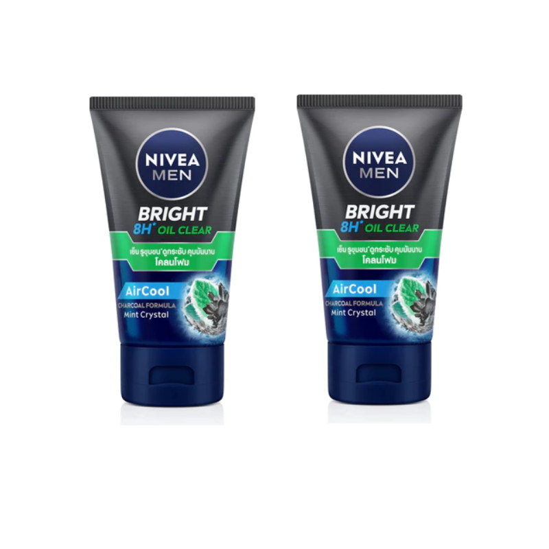 🌟2 หลอด  โฟมล้างหน้า สูตรคุมมัน นีเวีย เมน NIVEA MEN BRIGHT 8H OIL CLEAR MUD FOAM 100กรัม