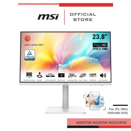 MSI MODERN MD2412PW สีขาว Monitor (100Hz, IPS, Flat, FHD)