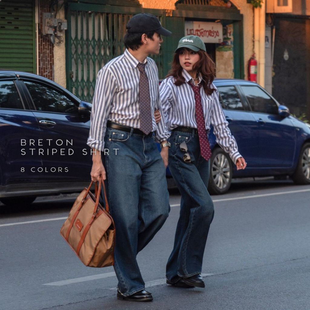 CU เสื้อเชิ้ตลายทาง แขนยาว (12แบบ) เสื้อเชิ้ตทำงาน ทรง REGULAR FIT รุ่น BRETON STRIPED SHIRT