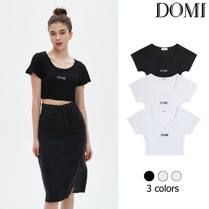 DOMI - เสื้อแขนสั้นผู้หญิง เสื้อลำลองคอกว้าง เสื้อผู้หญิงสีพื้น แมทช์ง่าย ผ้านุ่ม ผ้าดีใส่สบาย เหมาะกับอากาศร้อน ๆ Lady