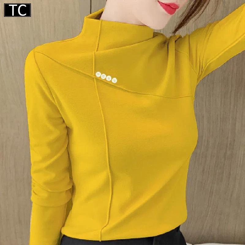 TC เสื้อยืดแขนยาวคอเต่า แบบเรียบๆทันสมัย ใส่อุ่นกันหนาว เนื้อดีใส่สบาย เสื้อยืดแฟชั่นผู้หญิง รุ่น2823