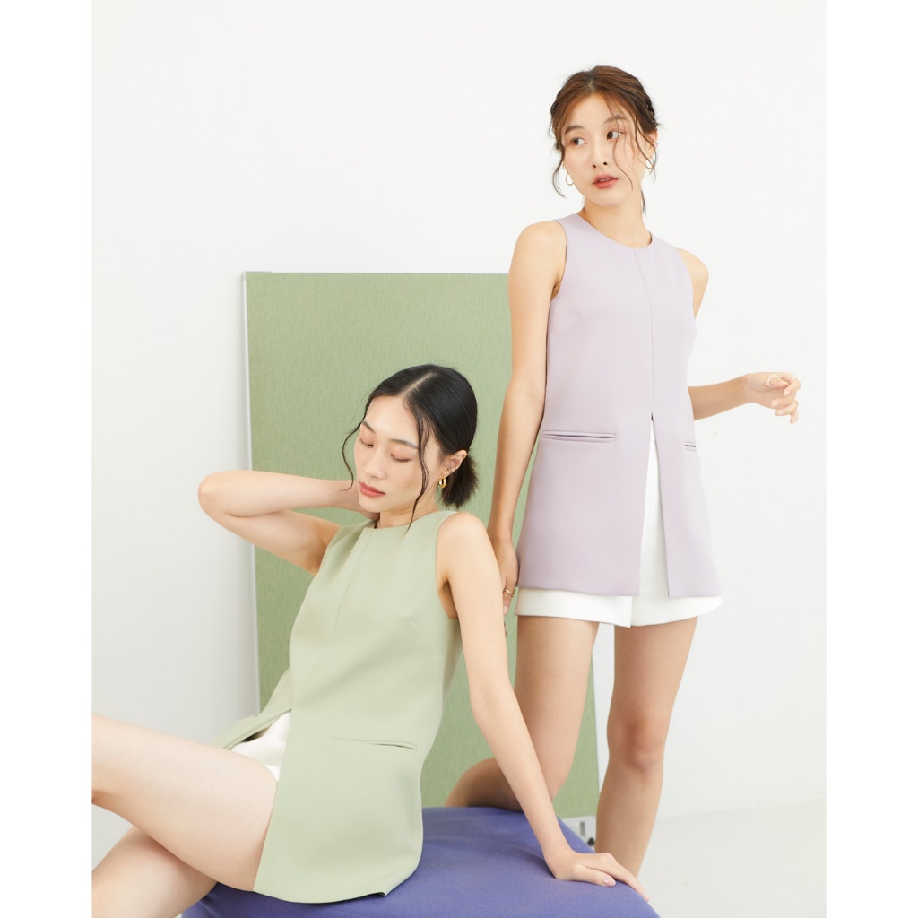 CONT | Tracy Top เสื้อแขนกุดตัวยาว ผ่าหน้า มีกระเป๋าเจาะ 2 ข้าง