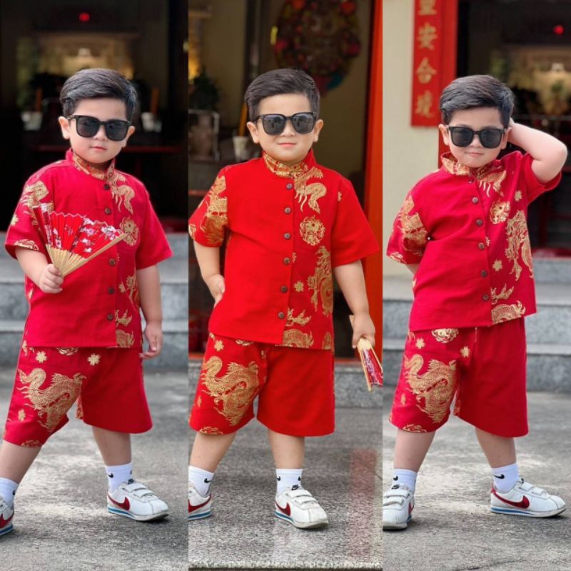 🧧ชุดเซ็ตตรุษจีนอาตี๋น้อยผ้าฝ้ายพิมพ์ลาย(สินค้าพร้อมส่ง🪭จากไทย🪭)QW