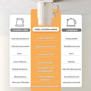 CAMEL กาต้มน้ำร้อนไฟฟ้าแบบพับได้ 800ML แก้วน้ำแบบพกพา กาต้มน้ำมัลติฟังก์ชั่น ถ้วยบะหมี่ออลอินวัน