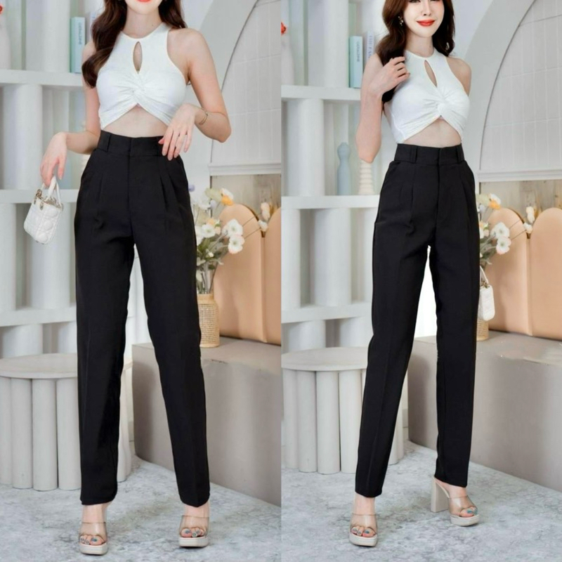 กางเกงขากระบอกเล็กเอวสูงทรงบอยขายาวใส่ทำงานได้(S-5XL)