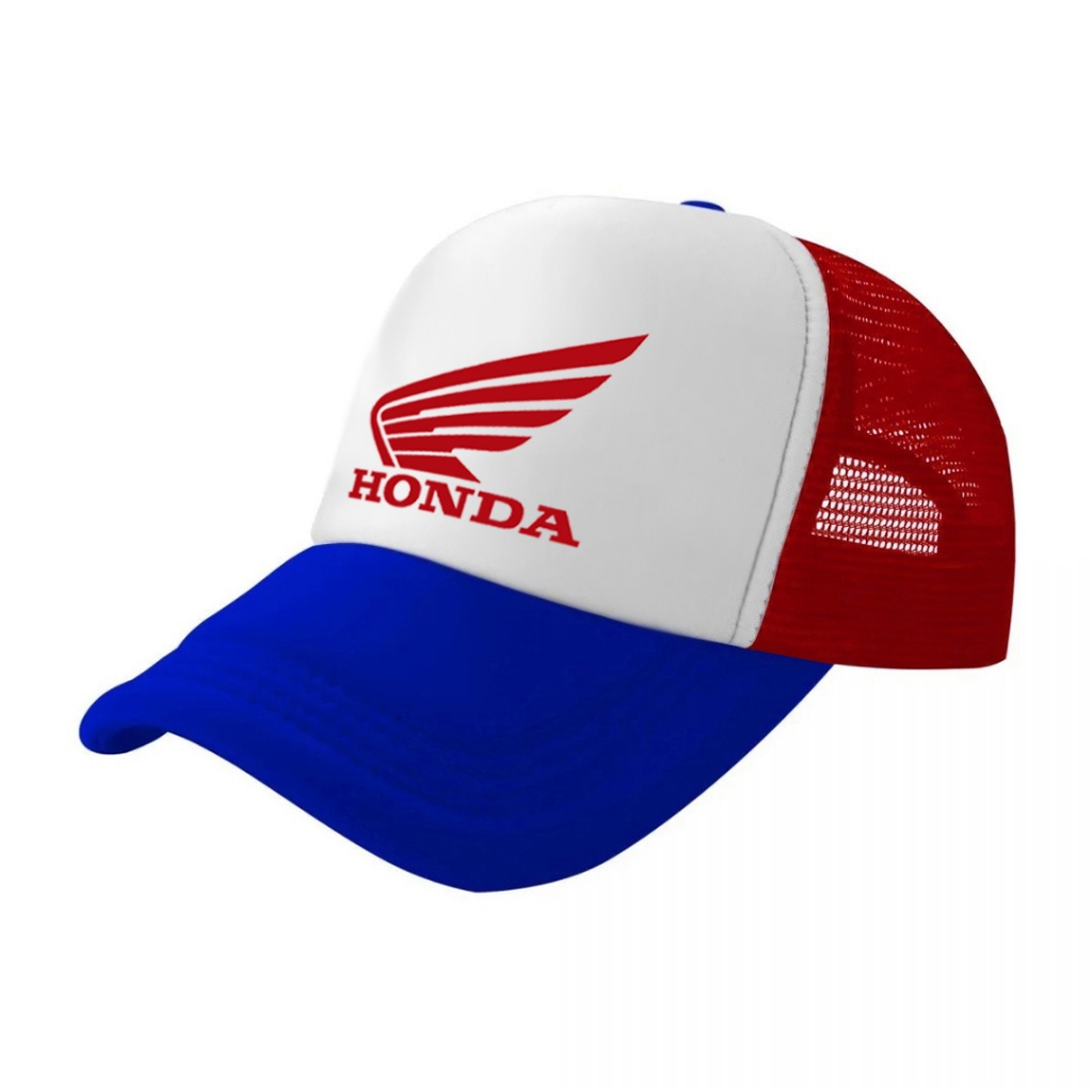 หมวกแก็ป หมวกเบสบอล หน้าบุฟองน้ำ หลังตาข่าย สกรีน HONDA ด้วย Flex pu ขอบเรียบ สวย คมชัด