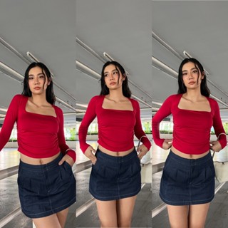 Atipashop - LONGSLEEVE BATTY TOP เสื้อแขนยาว คอเหลี่ยม จับจี…