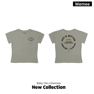 Memee ~ เสื้อครอปผ้าคอตตอน ทรงBaby Tee (หมวก แคมป์ปิ้ง)เสื้อผู้หญิง