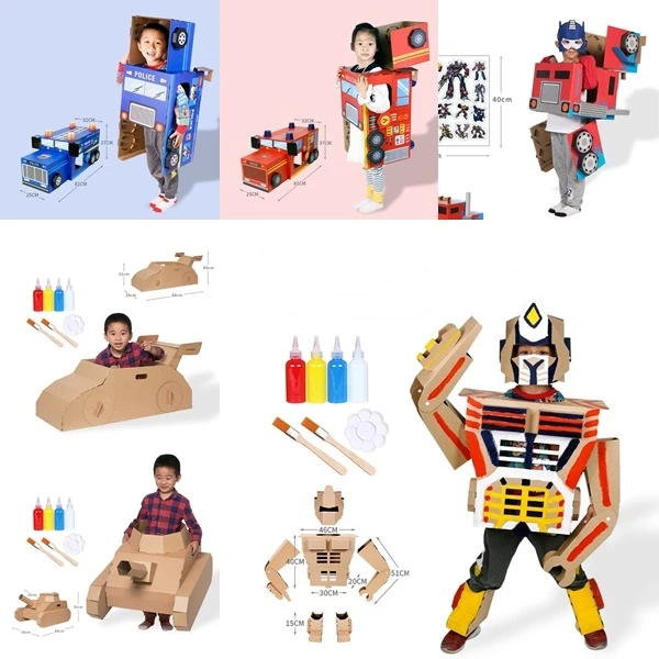 หุ่นกล่องDIY ของเล่นจำลองบทบาทสมมุติ หุ่นยนต์กล่อง