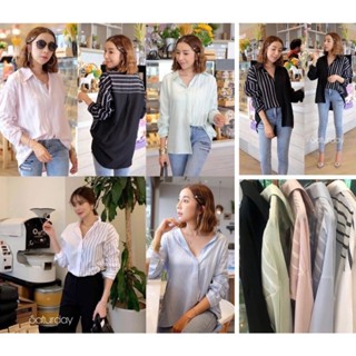 ป้าย Saturday เสื้อเชิั้ตทูโทนแต่งริ้วผ้าซิลค์คอตตอน อก 42 น…