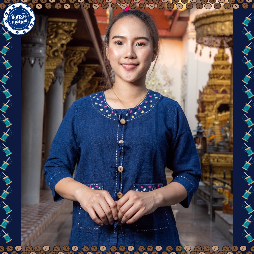 เสื้อหม้อห้อมหูเชือก(ปักลาย)