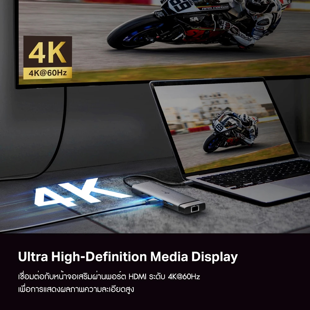 TP-Link UH9120C ฮับยูเอสบี USB Type-C 9 in 1 Hub พอร์ตเดียวรองรับการใช้งานได้ 9 พอร์ต ต่อจอเสริมผ่านพอร์ต HDMI ระดับ 4K