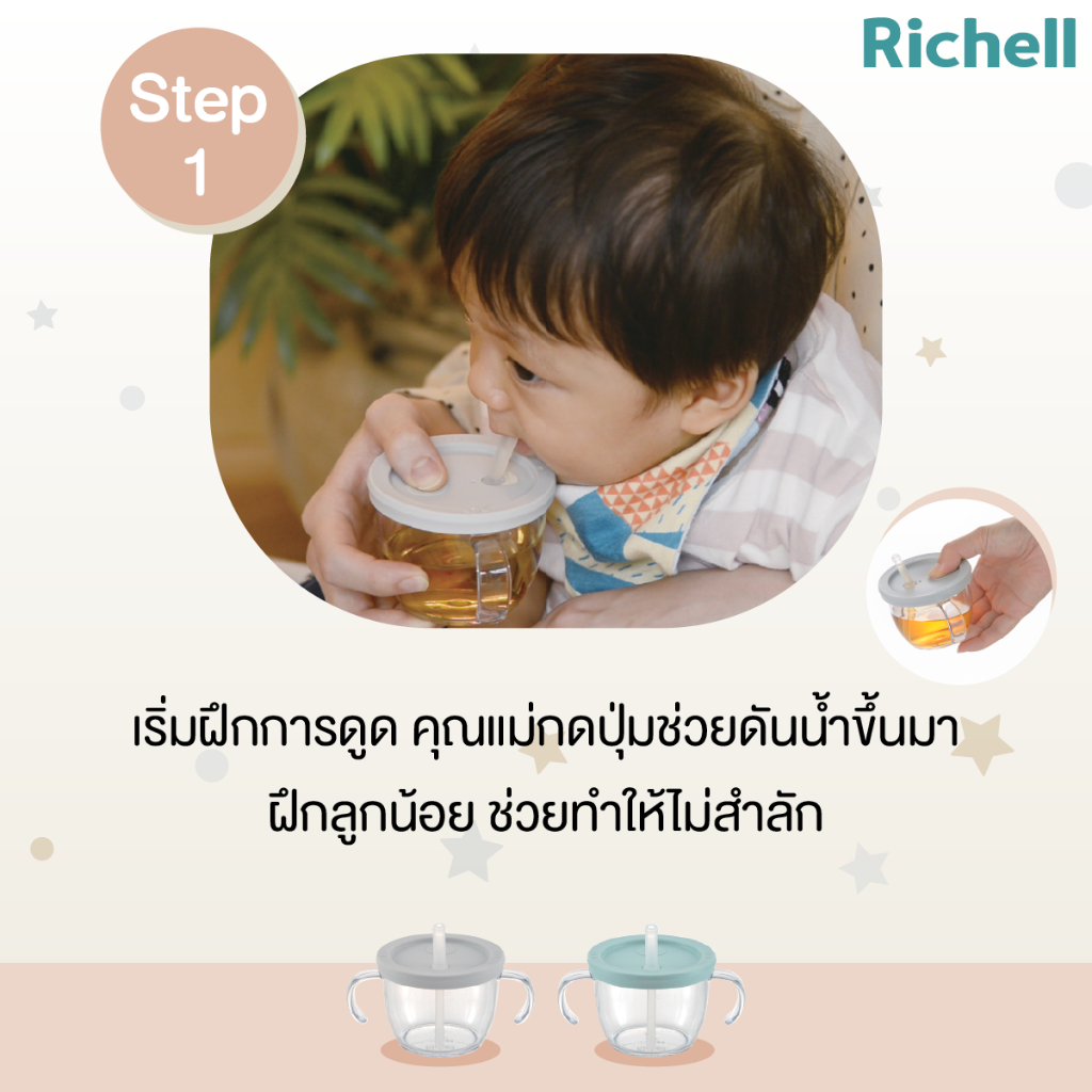 RICHELL ถ้วยฝึกดูด AQ Staw training mug Tritan พลาสติก รุ่น AXSTARS ขนาด 150ml. (6m+)