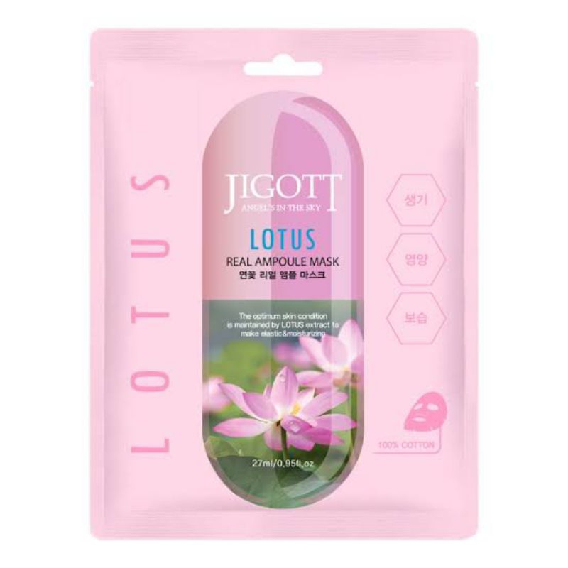 JIGOTT มาส์ก เรียล แอมพูล 27มล. x 5  - สารสกัดจากดอกบัวJigott Real Ampoule Mask Collagen