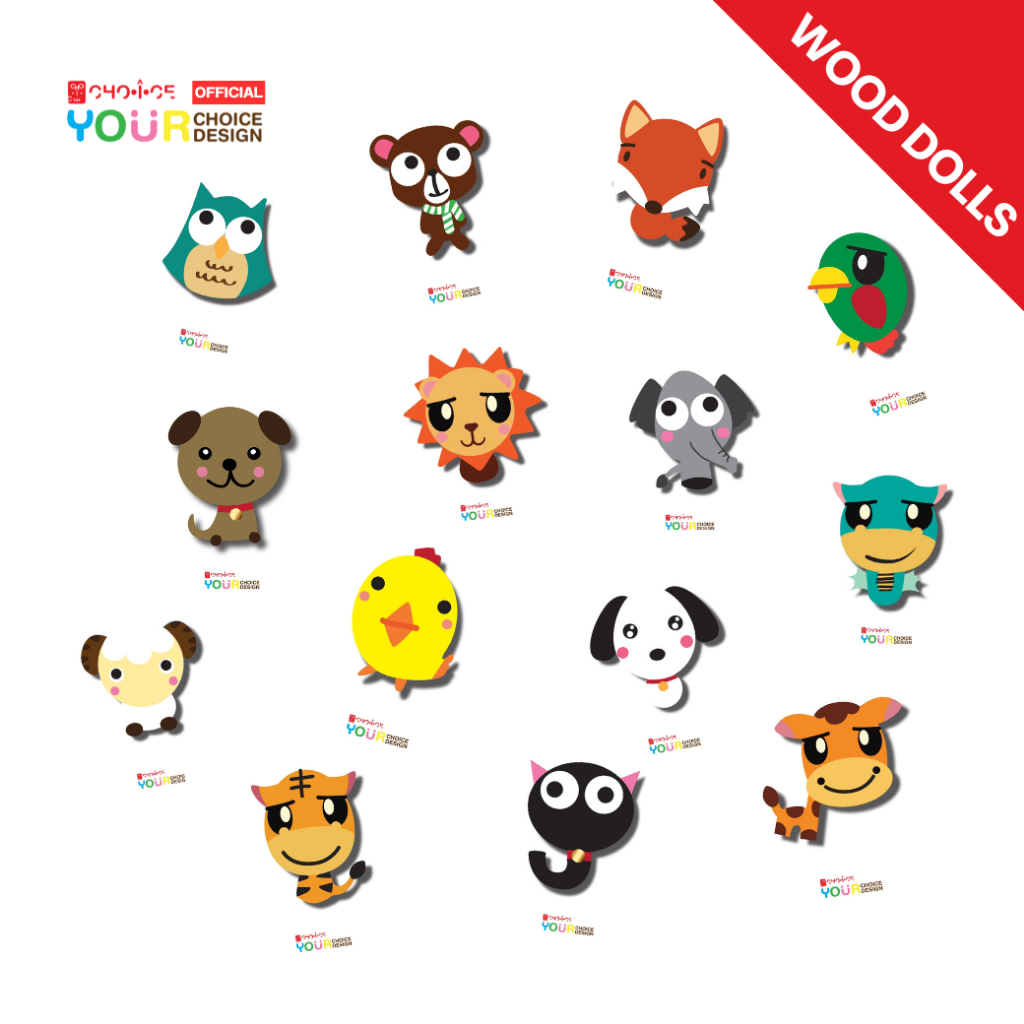 🐯 ตัวติดรองเท้า ตุ๊กตาไม้ Handmade CHO-I-CE หมวดสัตว์บก