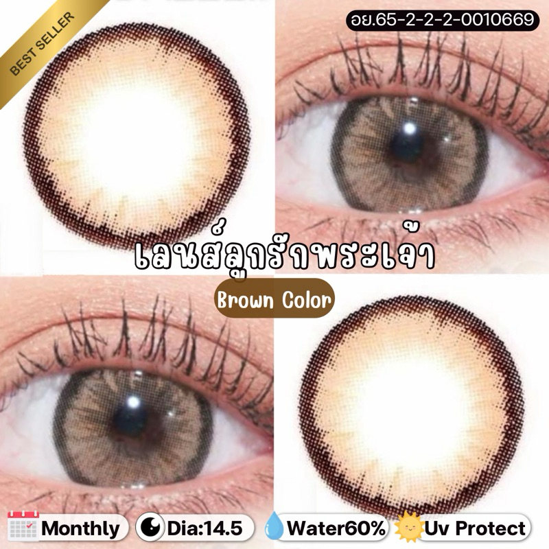 มีค่าสายตา(0.00ถึง-10.00)คอนแทคเลนส์รายเดือน Dazzling Brown เลนส์ไฮโดรเจล ค่าอมน้ำ60%