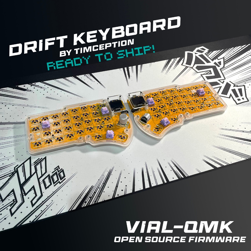 Drift Keyboard by Timception (Split Keyboard) พร้อมส่ง(ready to ship) Yellow PCB & Clear White Frame