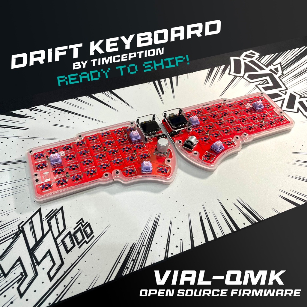 Drift Keyboard by Timception (Split Keyboard) พร้อมส่ง (ready to ship) Red PCB & Clear White Frame.