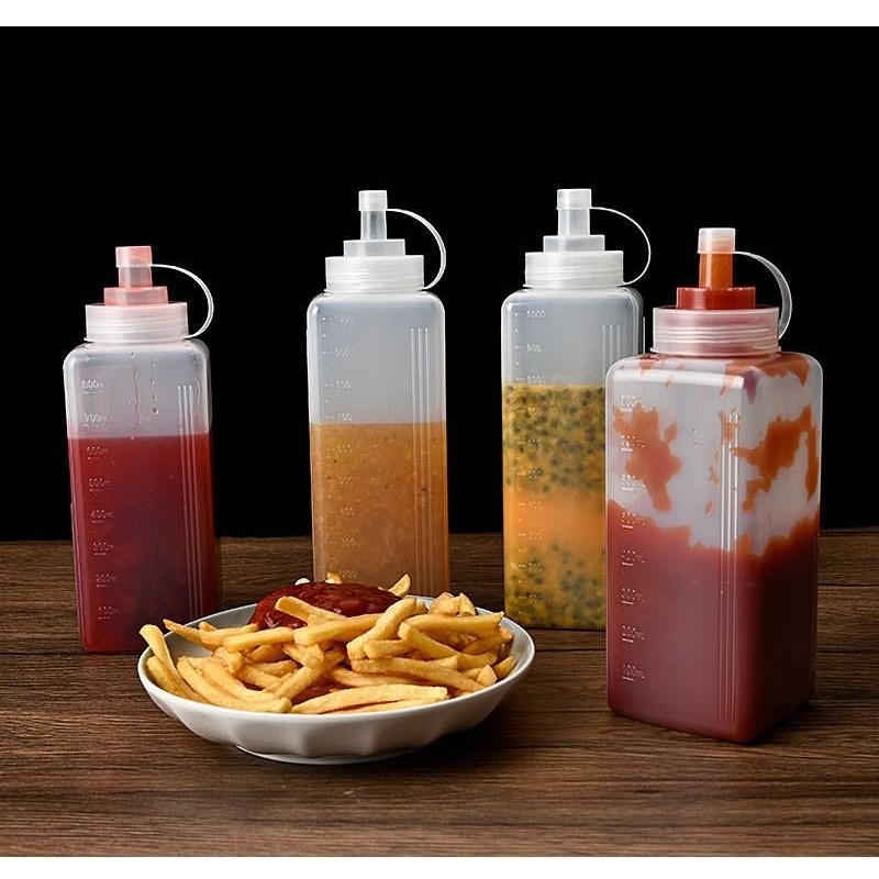 ส่งจากไทย ขวดบีบ สำหรับนมข้น น้ำเชื่อม รูกว้าง บีบง่าย 800/1000 มล ฝาใช้เป็นถ้วยตวงได้