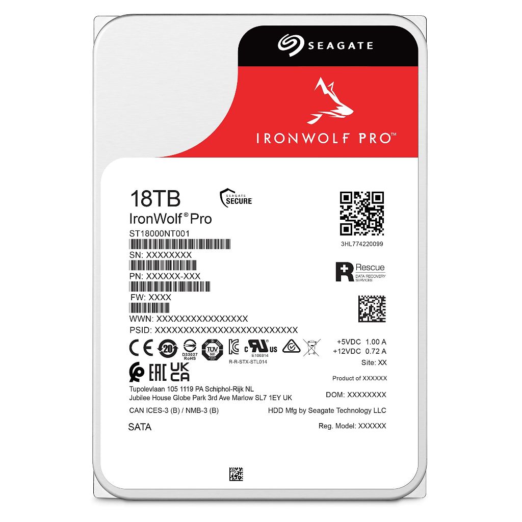 Seagate Ironwolf Pro 18TB NAS HDD 3.5" SATA 6Gb/s 7200RPM 256MB Cache (ST18000NT001)