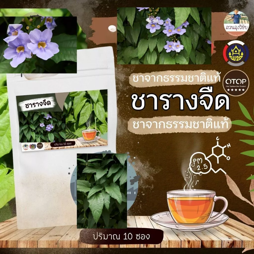 ชาใบรางจืด 100% สินค้าเกษตร OTOP ปลูกแบบอินทรีย์ ขนาด 10 ซองชา เก็บปลายทางได้