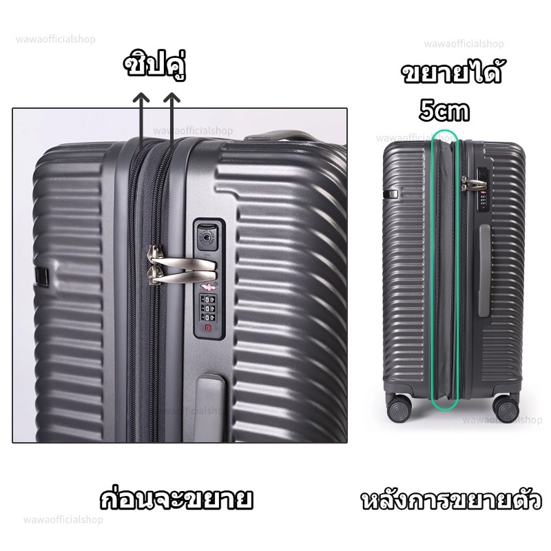(ซิปคู่ สามารถขยายได้)กระเป๋าเดินทางล้อลาก ทนทาน วัสดุ ABS+PC แข็งแรง luggage 20/24/28 นิ้ว กระเป๋าเดินทาง