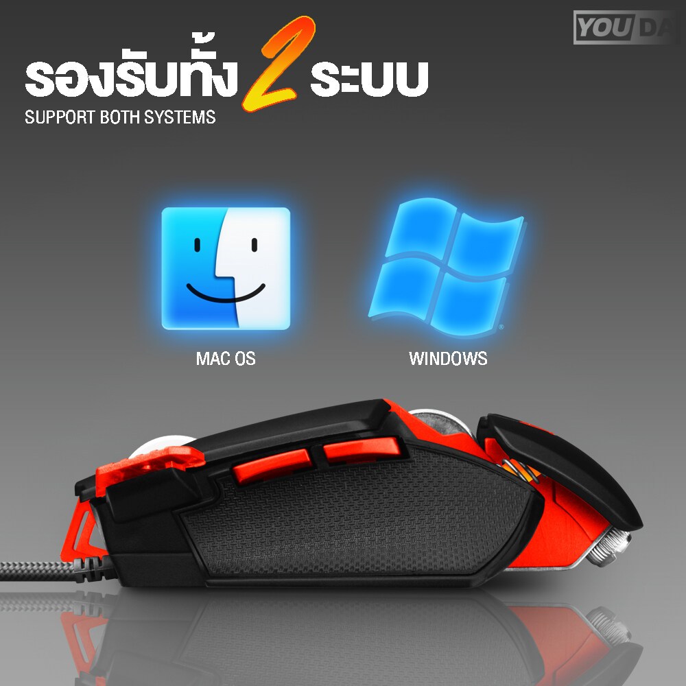 YOUDA เมาส์เกมมิ่ง LED RGB ไฟกระพริบ รับประกัน 1ปี ไฟ LED 7สี มาโคร 4ปุ่มพิเศษ YD-L307 เมาส์ USB เมาส์แบบมีสาย เมาส์ทีวี