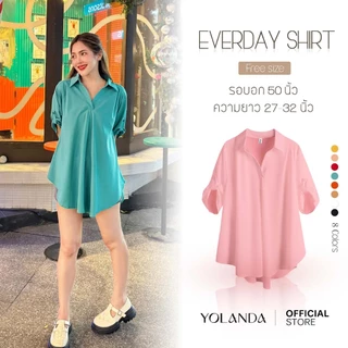 Yolanda เสื้อเชิ้ตแฟชั่น ผู้หญิง เสื้อแบบมีปก กระดุมเก็บแขน ผ้านุ่มลื่น เชิ้ตสไตล์เกาหลี FF1003