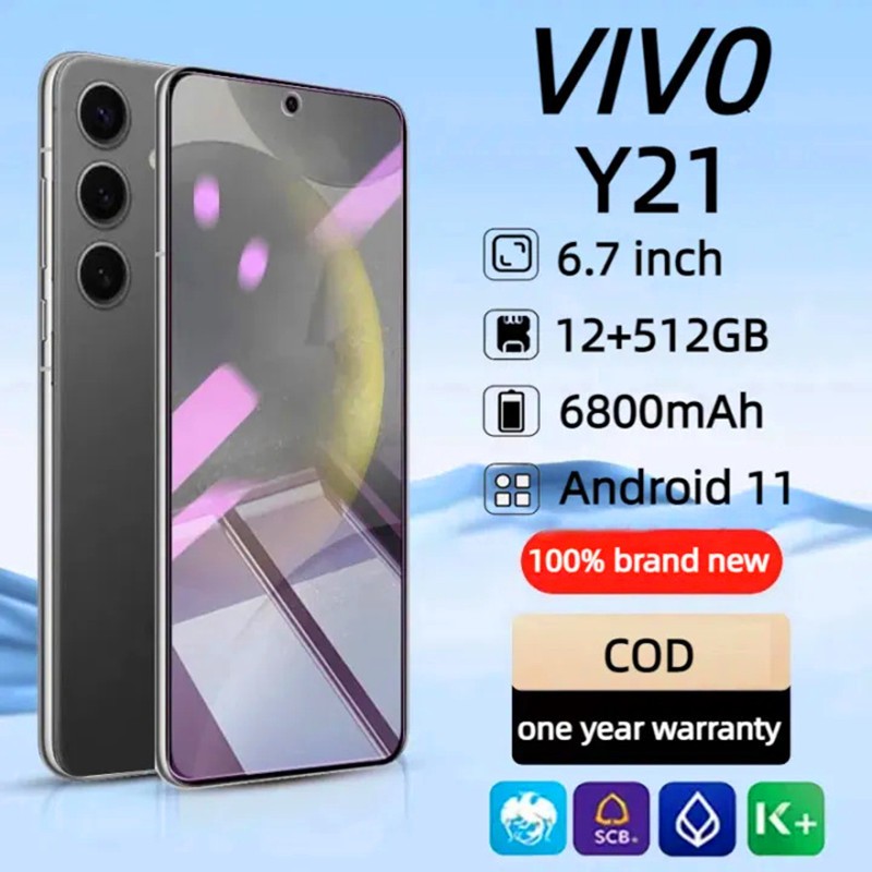 สมาร์ทโฟน vi V0 Y21 6.7 นิ้วโทรศัพท์มือถือ Android โทรศัพท์มือถือ 12GB + 512GB โทรศัพท์ราคาถูกรับประ