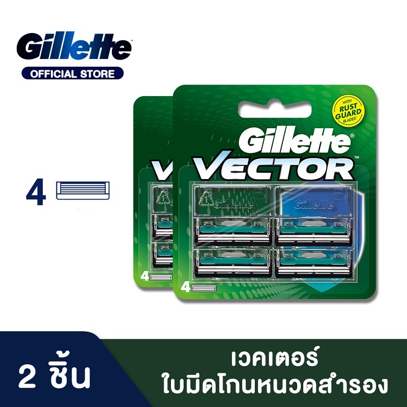 ยิลเลตต์ เวคเตอร์  ใบมีดโกน แพ็ค 4 ชิ้น x2 Gillette Vector Blade 4 Cartridges Refills x2