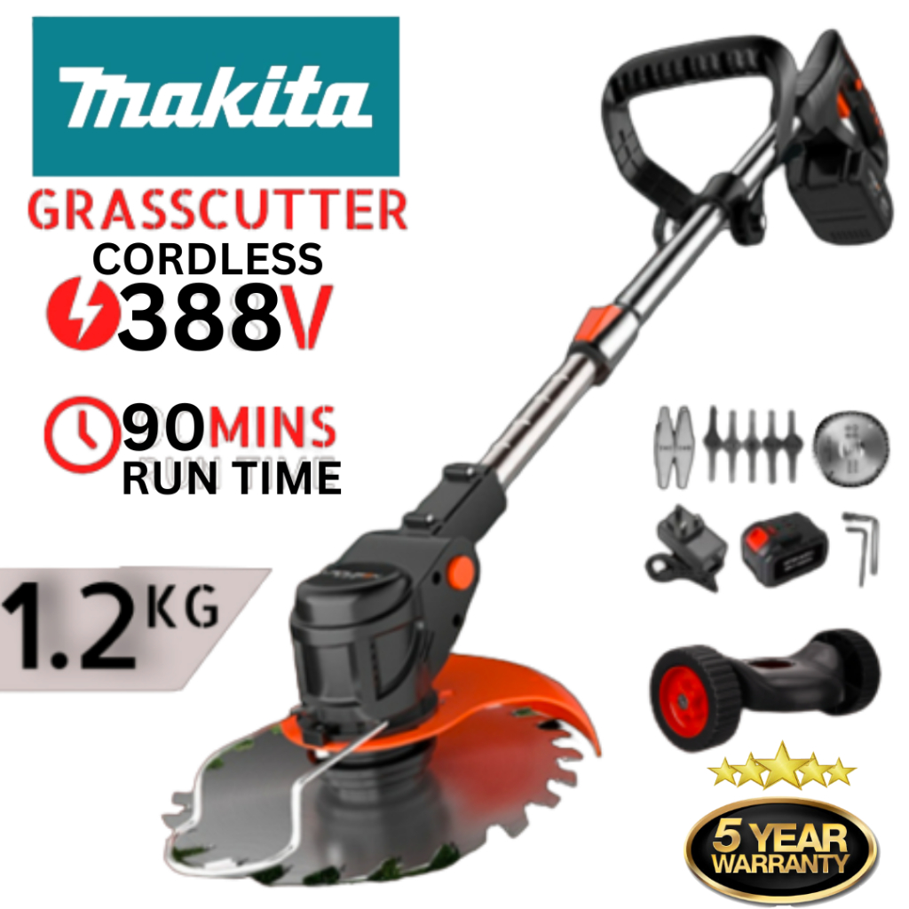 Makita เครื่องตัดหญ้า 388vf แบตเตอรี่ลิเธียมสองเซลล์ เครื่องตัดหญ้าไฟฟ้าแบบชาร์จไฟได้