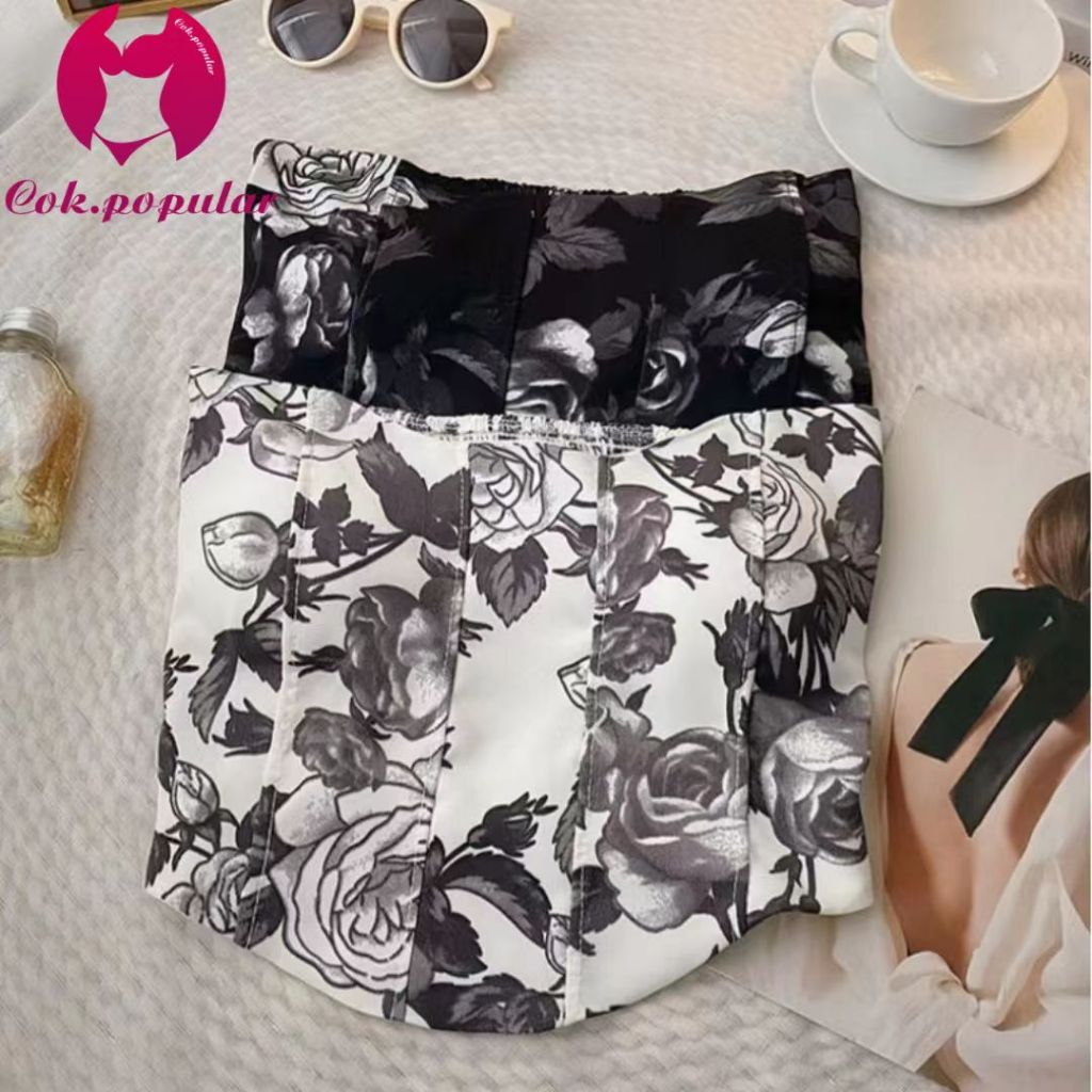 #125 ​พร้อมส่ง เสื้อเกาะอก มีฟองน้ำ สม๊อคด้านหลัง ลายดอกไม้