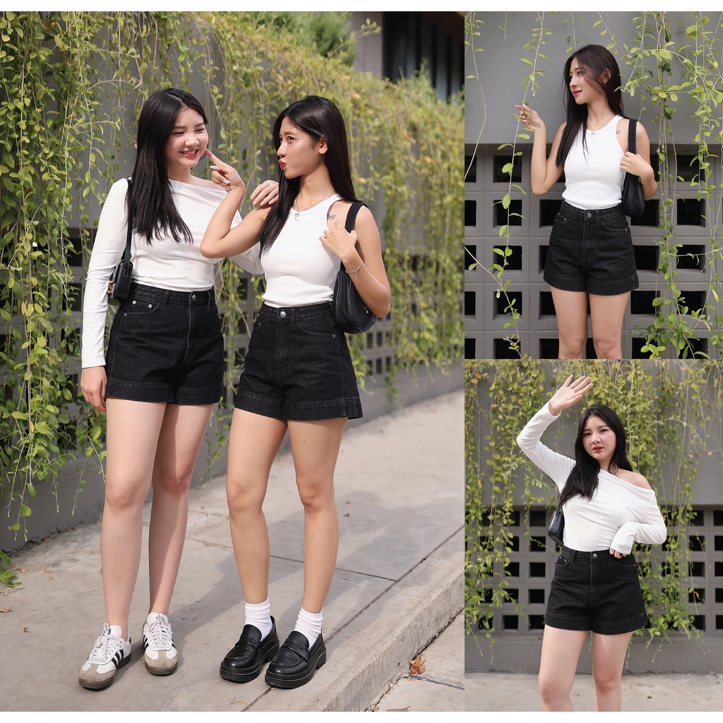 N7071 WASH BLACK DENIM SHORTS - NUMBERSEVEN