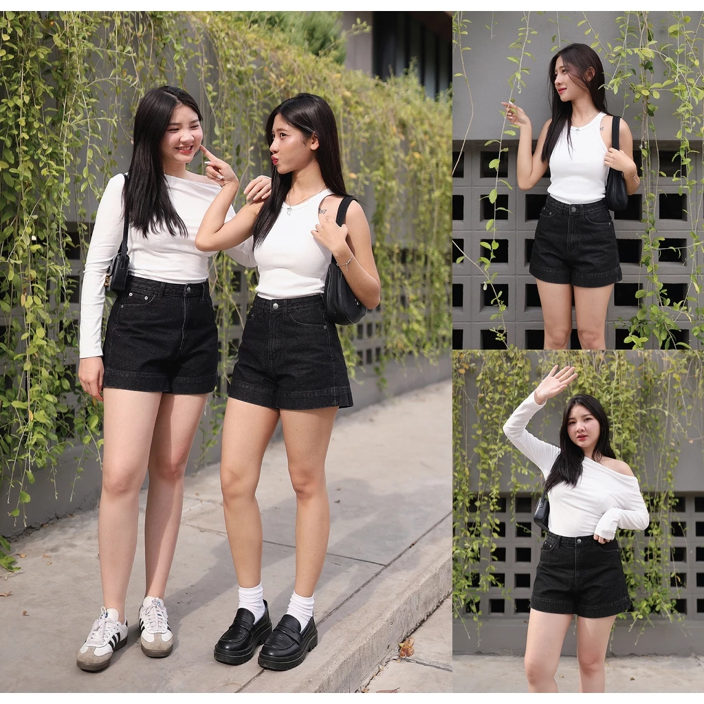 N7071 WASH BLACK DENIM SHORTS - NUMBERSEVEN
