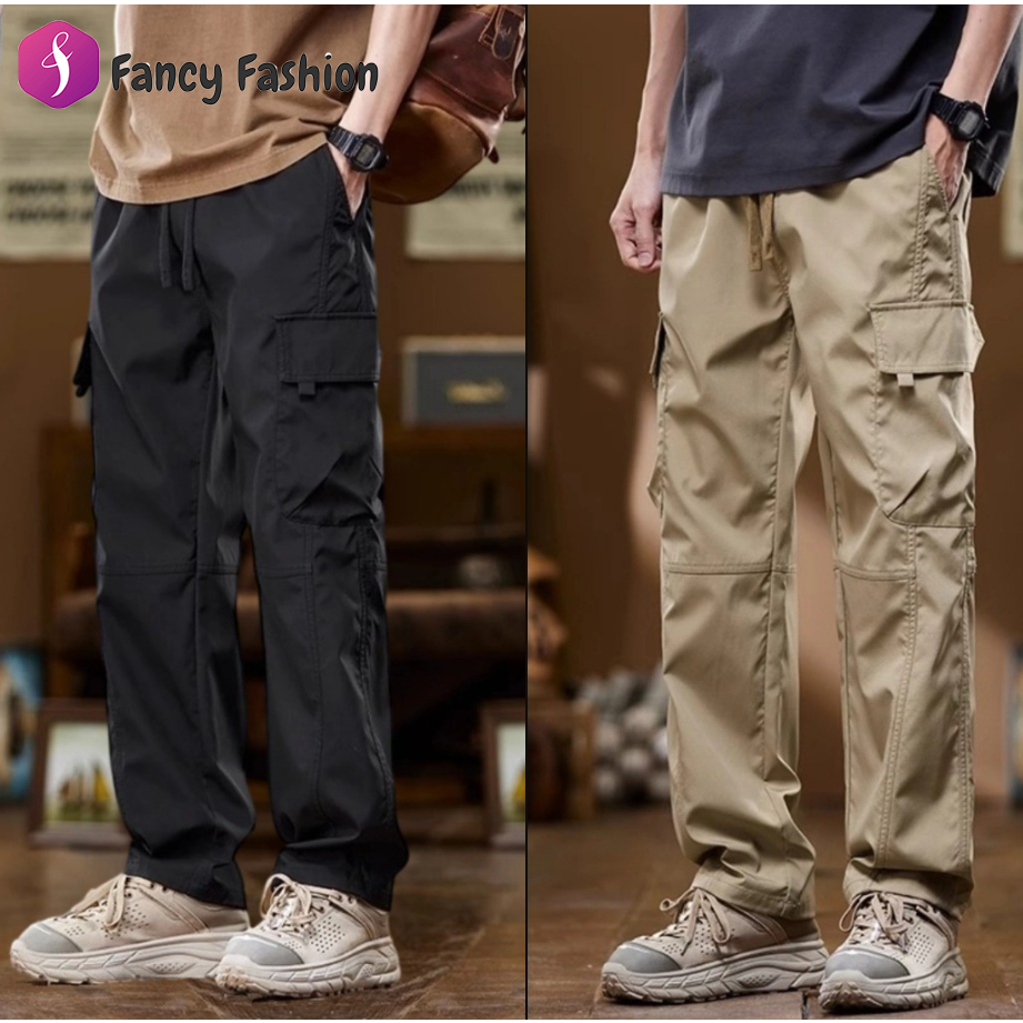 Fancy Fashion กางเกงวอร์ก ถุงมาก สีดำ-สีเบจ สบายฟังก์ชันอล ใช้ได้ทุกโอกาส