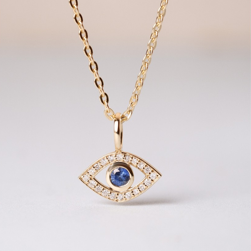Grace Fine Jewelry จี้เพชรทองแท้ 9k Evil eye (จี้อย่างเดียว)(แจ้งสีพลอยประจำวันเกิดทางเเชทได้เลยค่ะ)